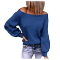 thumbnail image 1 of BKQCNKM Off the Shoulder Sweater Top Oversized Sweaters for Women Black Sweaters for Women Sweaters for Women Long Sleeve Boat Neck Solid Color Womens Sweaters, Blue 3XL, 1 of 6