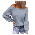thumbnail image 1 of BKQCNKM Off the Shoulder Sweater Top Oversized Sweaters for Women Black Sweaters for Women Sweaters for Women Long Sleeve Boat Neck Solid Color Womens Sweaters, Gray M, 1 of 6