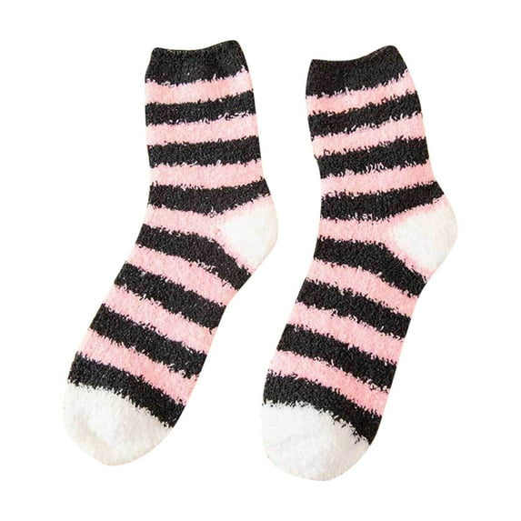 BKQCNKM Socks for Women Womens Socks Wool Socks for Women Fuzzy Socks for Women Autumn and Winter Striped Coral Fleece Warm Thick Home Socks Stockings Pilates Socks, A One Size