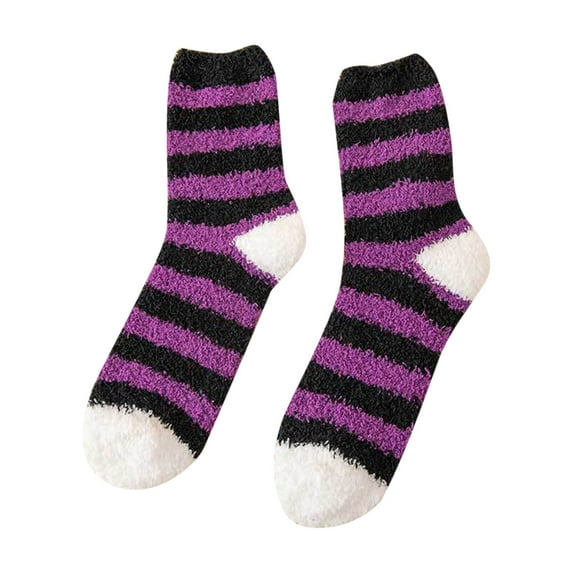 BKQCNKM Socks for Women Womens Socks Wool Socks for Women Fuzzy Socks for Women Autumn and Winter Striped Coral Fleece Warm Thick Home Socks Stockings Pilates Socks, B One Size