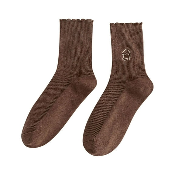 BKQCNKM Socks for Women Womens Socks Wool Socks for Women Fuzzy Socks for Women Pile Embroidery Cute Socks Women's Socks Soft Breathable Socks Pilates Socks, Coffee One Size