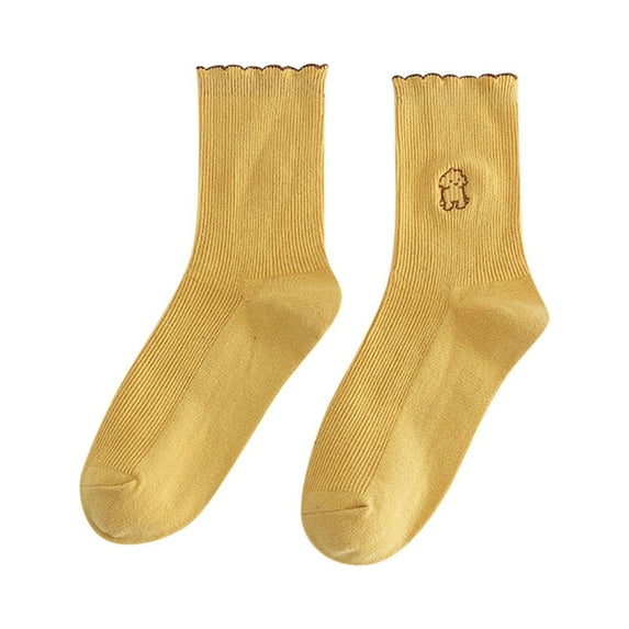 BKQCNKM Socks for Women Womens Socks Wool Socks for Women Fuzzy Socks for Women Pile Embroidery Cute Socks Women's Socks Soft Breathable Socks Pilates Socks, Yellow One Size