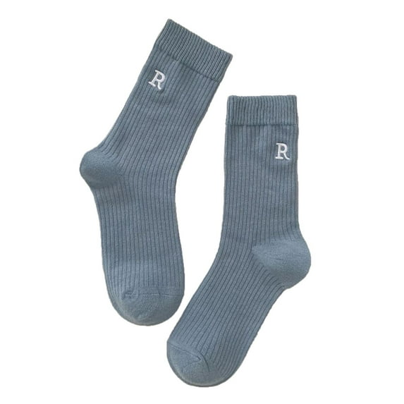 BKQCNKM Socks for Women Womens Socks Wool Socks for Women Ladies Letter R Embroidered Socks Candy Color Socks Solid Color Long Socks Pile Socks Fuzzy Socks for Women, Blue One Size