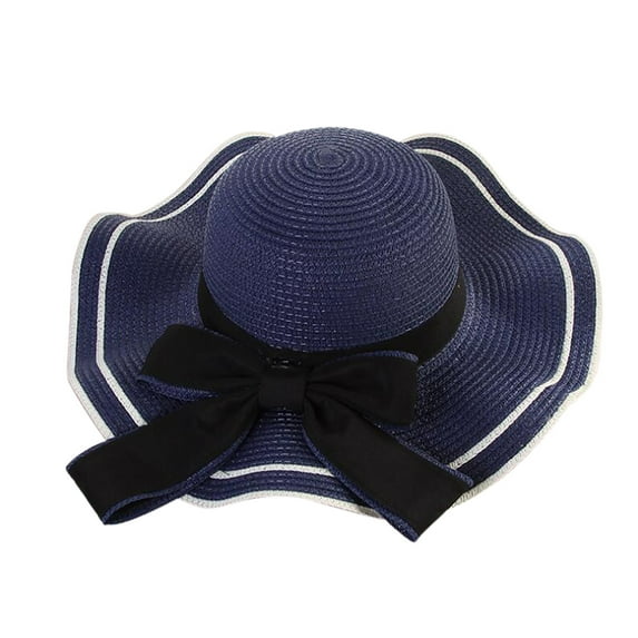 BKQCNKM Straw Hats for Women, Sun Hat Women, Wide Brim Sun Hat Women, Straw Beach Hat, Navy One Size