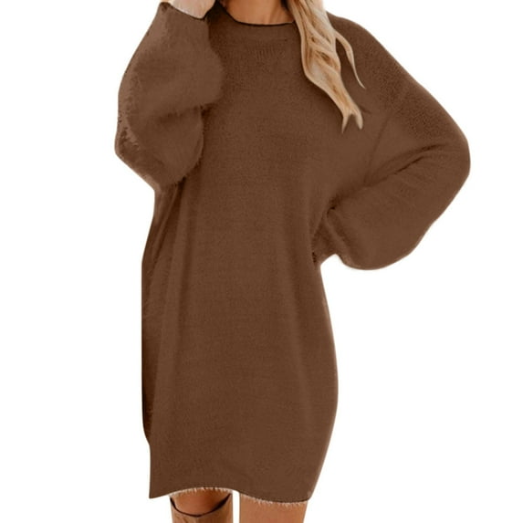 BKQCNKM Sweater Dress for Women Long Sweaters for Women Oversized Sweaters for Women Turtleneck Sweater Women Long Sleeve V Neck Solid Color Sweater Dress, Brown 3XL