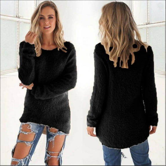 BKQCNKM Sweaters For Women Womens Casual Solid Long Sleeve Jumper Sweaters Blouse Cardigan For Women Fall Clothes For Women 2023 Black L