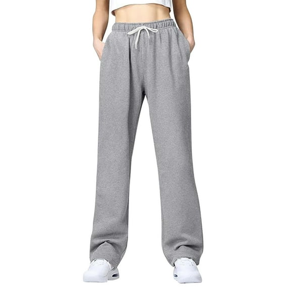 BKQCNKM Sweatpants Women Joggers for Women Baggy Pants Solid Color Sports Pants Casual Loose Drawstring Pockets Wide Straight Pants Casual Pants for Women Gray XXL