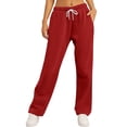 thumbnail image 1 of BKQCNKM Sweatpants Women Joggers for Women Baggy Pants Solid Color Sports Pants Casual Loose Drawstring Pockets Wide Straight Pants Casual Pants for Women Red 2 L, 1 of 9