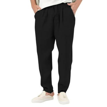 BKQCNKM Sweatpants for Men Mens Sweatpants Male All Matching Breathable Solid Color Drawstring Multi Pocket Trousers Sweatpants, Black L