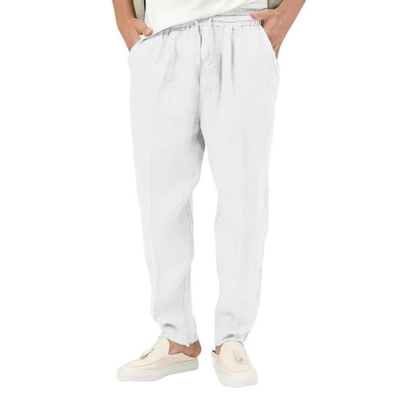 BKQCNKM Sweatpants for Men Mens Sweatpants Male All Matching Breathable Solid Color Drawstring Multi Pocket Trousers Sweatpants, White L