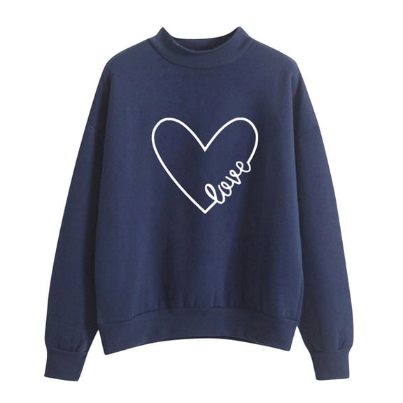 BKQCNKM Sweatshirt for Women Oversized Sweatshirt for Women Autumn Winter O Neck Solid Color Prints Long Sleeve Pullover Sweatshirt Crewneck Sweatshirts Women, Navy M