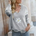 thumbnail image 1 of BKQCNKM Sweatshirt for Women Oversized Sweatshirt for Women's Ripped Long Sleeved Loose Knit Sweater with Small Flower V Neck Pullover Crewneck Sweatshirts Women, Gray M, 1 of 6