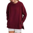 thumbnail image 1 of BKQCNKM Sweatshirt for Women Oversized Sweatshirt for Women's Sweatshirts Long Sleeve Tunic Tops Crew Neck Soft Pullover with Side Zipper Shirt Crewneck Sweatshirts Women, Wine S, 1 of 7