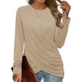 thumbnail image 1 of BKQCNKM T Shirts For Women Womens Long Sleeve Tops Front Tunic Tops To Wear With Leggings Long Sleeve Shirts For Women Fall Outfits Beige XXL, 1 of 5