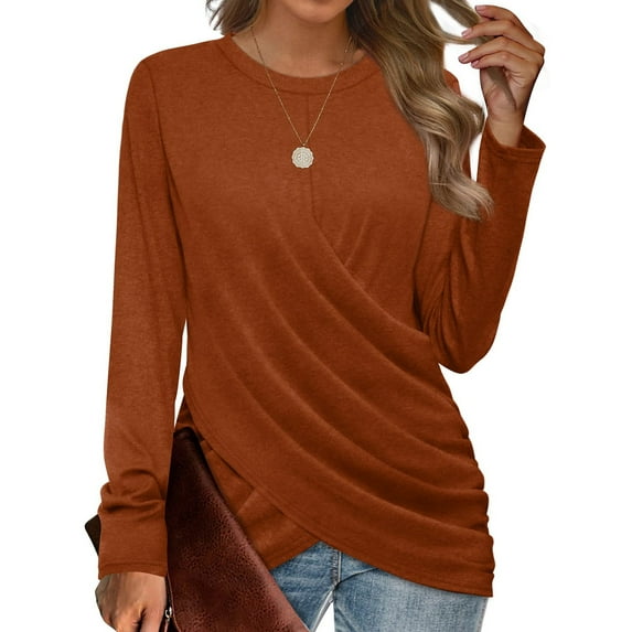 BKQCNKM T Shirts For Women Womens Long Sleeve Tops Front Tunic Tops To Wear With Leggings Long Sleeve Shirts For Women Fall Outfits Brown M