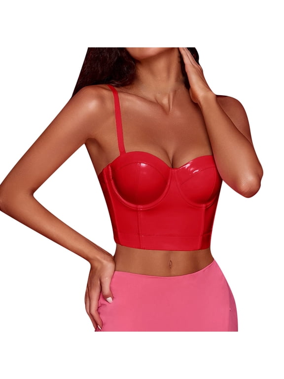 Tank Top For Women Womens Corset Top Bustier Corset Top Tight Fitting Corset Tank Top Suspender Pu Leather Top Short Crop Tops For Women Womens Tops Red L