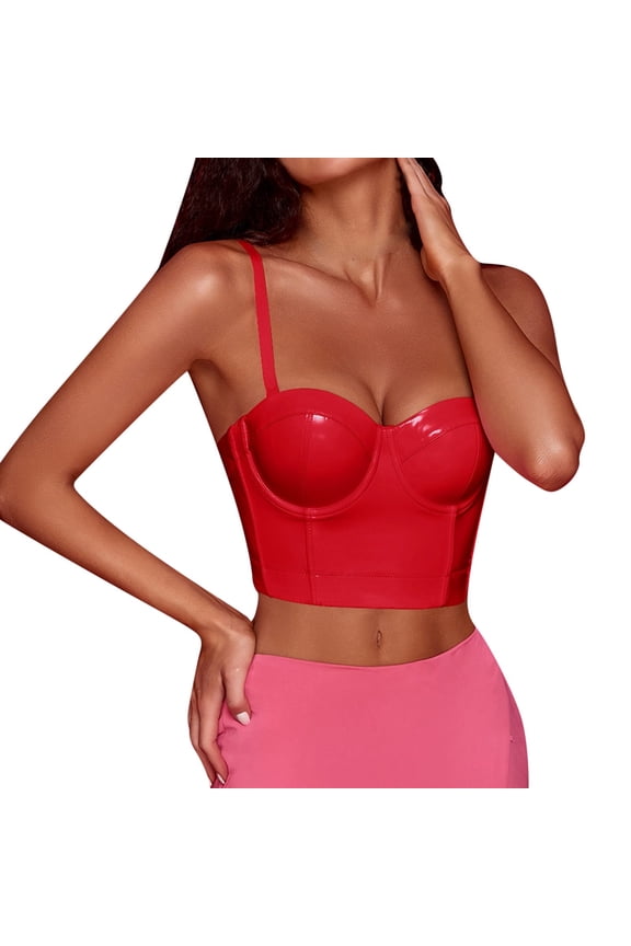 Tank Top For Women Womens Corset Top Bustier Corset Top Tight Fitting Corset Tank Top Suspender Pu Leather Top Short Crop Tops For Women Womens Tops Red XL