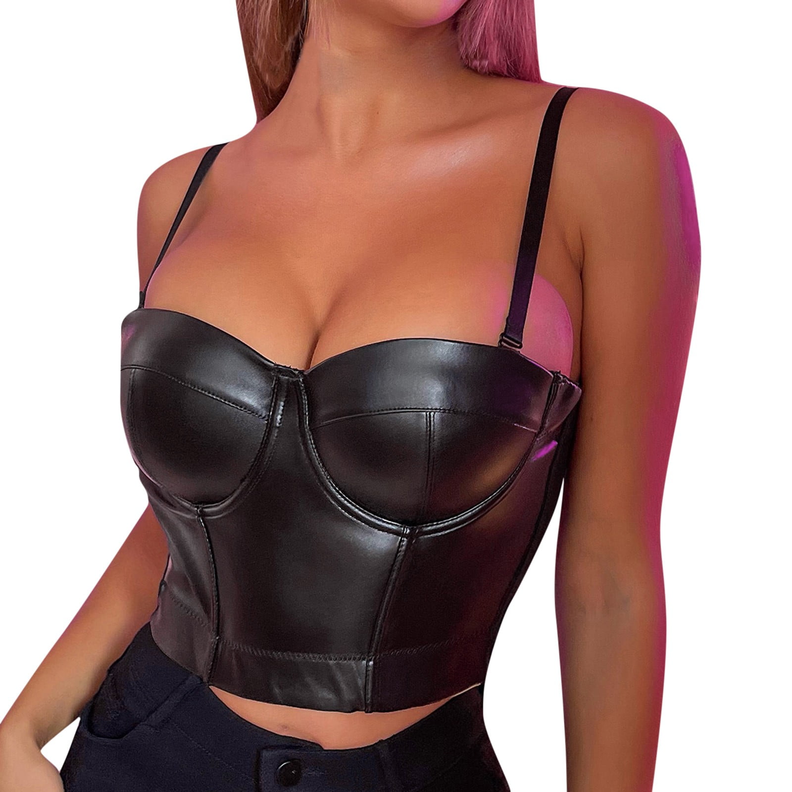 M.U TANK BUSTIER ＋ SS T WT CLOZOZ Womens Bustier Corset Crop Tank Top Square Neck Sexy