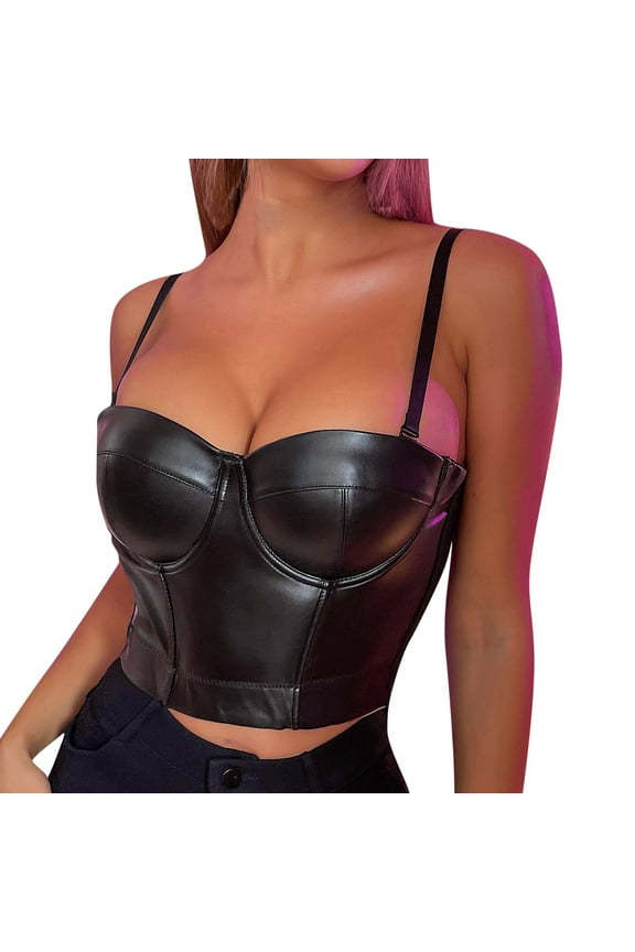 Tank Top For Women Womens Corset Top Bustier Corset Top Tight Fitting Corset Tank Top Suspender Pu Leather Top Short Crop Tops For Women Womens Tops Black L