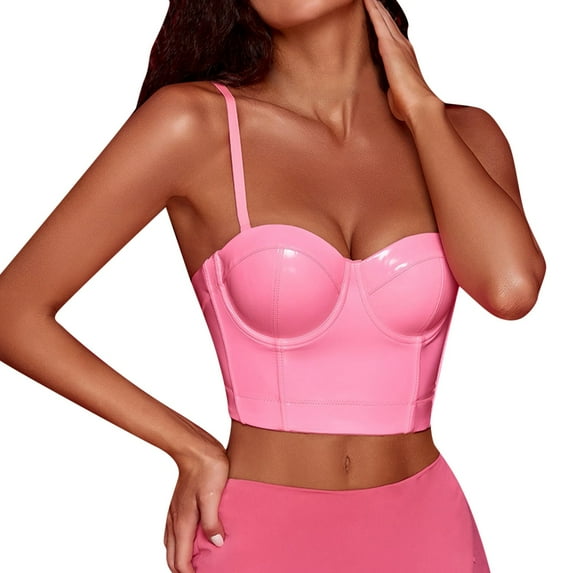 BKQCNKM Tank Top For Women Womens Corset Top Bustier Corset Top Tight Fitting Corset Tank Top Suspender Pu Leather Top Short Crop Tops For Women Womens Tops Pink M