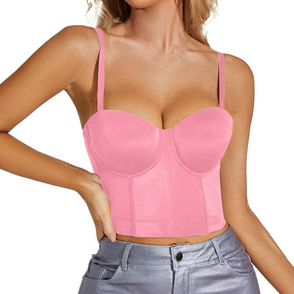 BKQCNKM Tank Top For Women Womens Corset Top Bustier Corset Top Tight Fitting Corset Tank Top Suspender Top Solid Short Crop Tops For Women Womens Tops Pink S