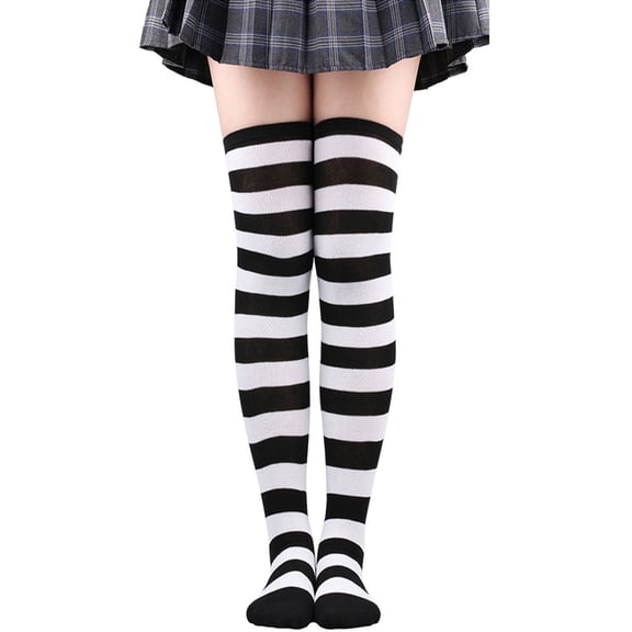 BKQCNKM Thigh High Socks, Striped Thigh High Socks, Leg Warmers Y2k, Over Knee High Socks Thigh Wide Striped Stockings, Thigh High Stockings, Black One Size