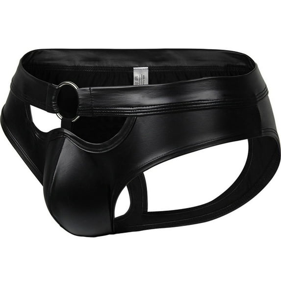 BKQCNKM Thongs Crotchless Panties underwear Hollow Men's Ring Underwear Lacquered Underwear Fashionable Leather Men's Underwear Panties Black L