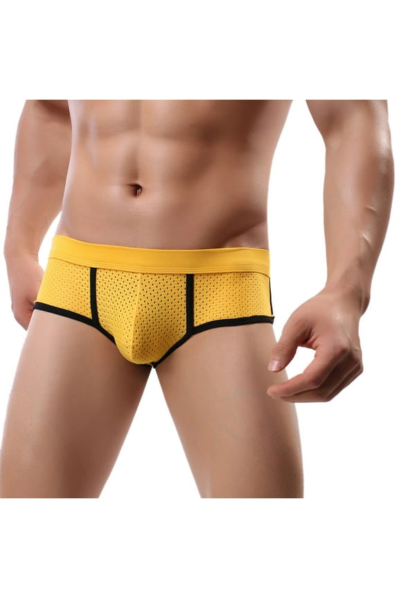 Thongs Crotchless Panties underwear Men's Soft Briefs Underpants Shorts Underwear Panties Yellow M