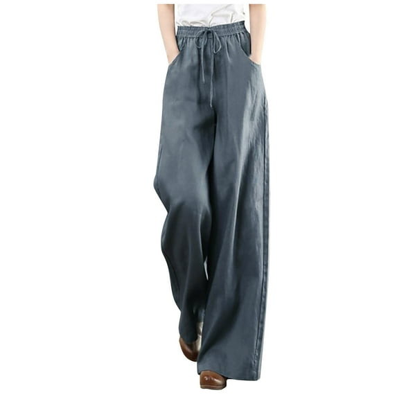 BKQCNKM Wide Leg Pants For Women Women'S Pants High Solid Fashion Waist Women'S Wide Color Wash Trousers Pants Leg Plus Size Pants Sweatpants Women Grey M