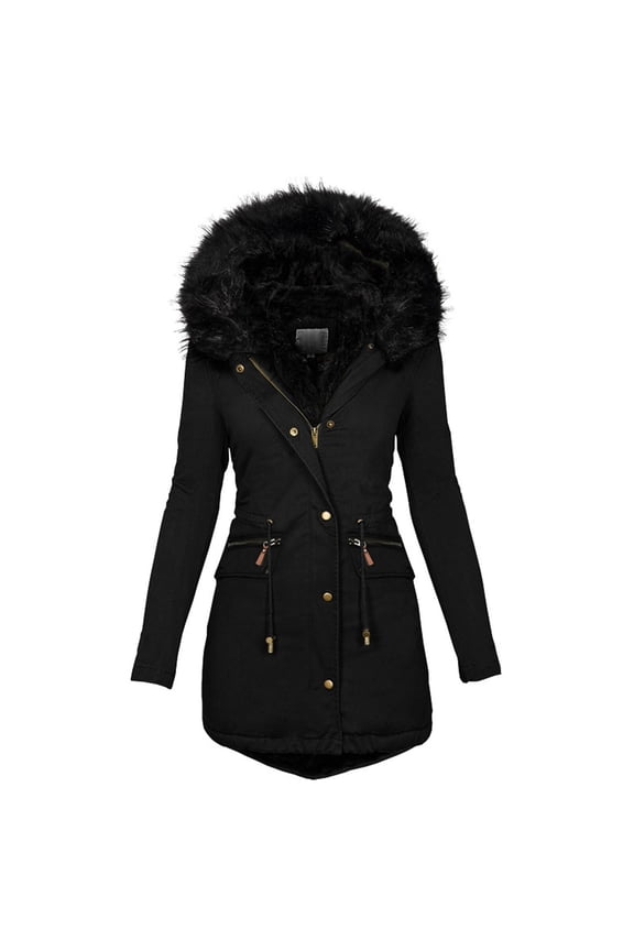 Winter Jackets for Women Ski Jacket Women Plus Size Winter Coat Lapel Collar Long Sleeve Jacket Vintage Thicken Coat Jacket Winter Coats for Women, Black L