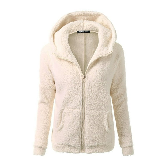 BKQCNKM Winter Jackets for Women Ski Jacket Women Hooded Sweater Coat Winter Warm Wool Zipper Coat Cotton Coat Outwear Fleece Jacket Women, Beige L