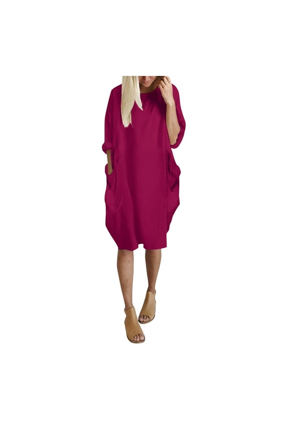 Women'S Casual Dresses Women'S Dresseso-Neckdating Partymid-Length Skirt Fall Dresses Long Sleeve Dress For Women Hot Pink Dress L