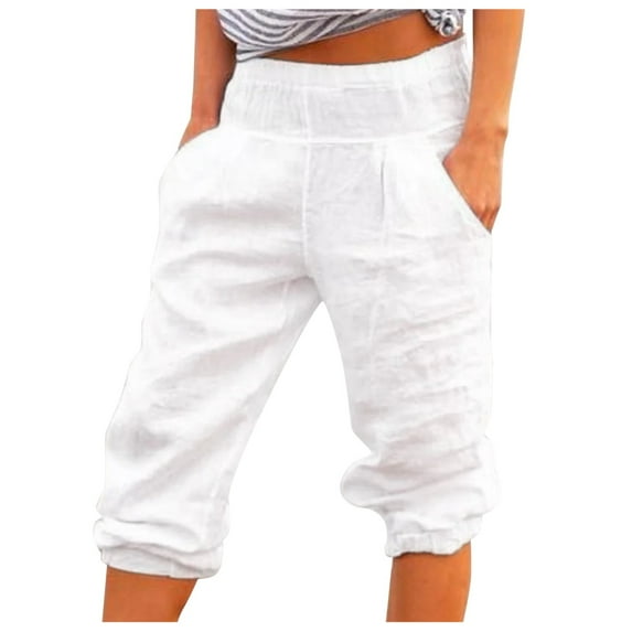 BKQCNKM Women'S Pants Cargo Pants Tie-Leg Solid Casual Women'S Cropped Cotton Pants Trousers Color And Pants Wide Leg Pants For Women White XL
