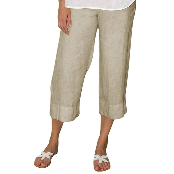 BKQCNKM Women'S Pants Linen Pants Women Fashion Solid Color Cotton Flax Elastic Long Pants Beach Leisure Trousers Wide Leg Pants For Women A L