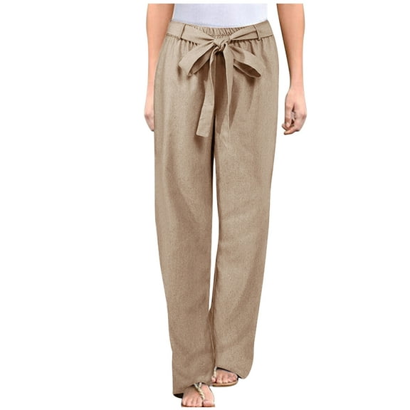 BKQCNKM Women'S Pants Linen Pants Plus Tightness Pocket For Women Trousers Pants Pants Casual White Size Plus Size Pants Wide Leg Pants For Women Khaki L