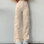 BKQCNKM Womens Cargo Pants Women'S Wear Multi Waist Three Pocket Trousers Waist Cargo Pants Casual Pants Cargo Pants Women Womens Pants Beige L