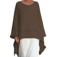 thumbnail image 1 of BKQCNKM Womens Fall Fashion 2023 Womens Shirts Casual Sleeve Long Size Plus Crew Women Irregular Blouse Linen Neck Fashion Plus Size Tops Plus Size Tops Brown 3XL, 1 of 9
