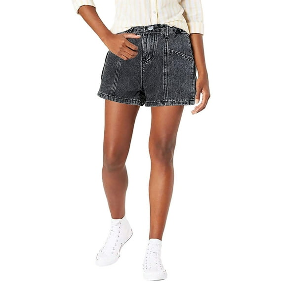 BKQCNKM Womens Jeans Jeans For Women High Waisted Side Zip Straight Pipe Casual Denim Shorts Adjustable Waist Shorts Jeans Gray L