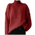thumbnail image 1 of BKQCNKM Womens Sweaters Sweaters For Women Loose Long Sleeve Pull On High Neck Solid Color Women'S Cardigans Warm Pullover Sweater (Women) Wine S, 1 of 6