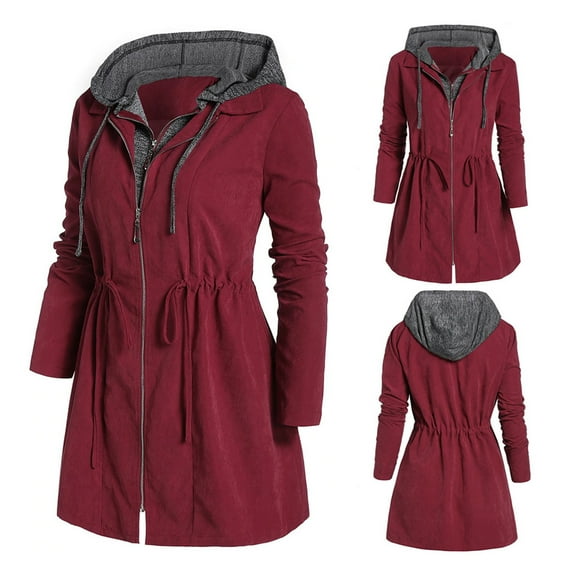 BKQCNKM Zip Up Hoodie Women Zip Up Hoodie Fashion Women Patchwork Winter Hooded Plus Size Coat Zipper Up Outwear With Pocket Hoodies Red Xl