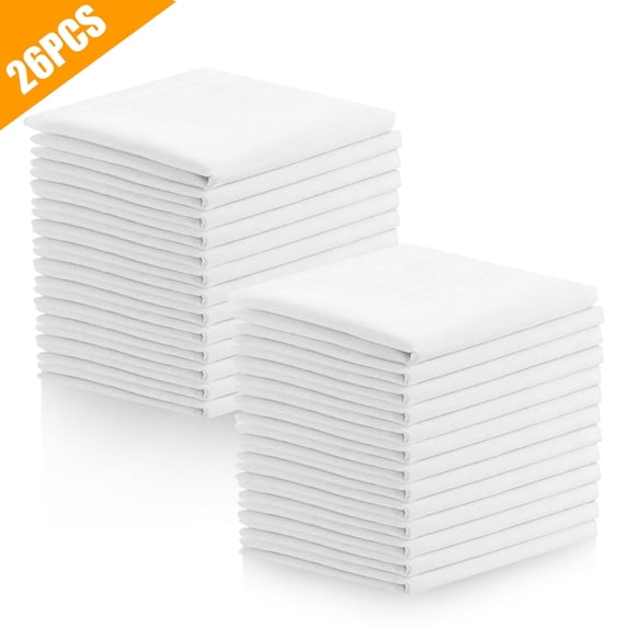 BKSDUEH 26PCS Classic White Handkerchiefs, Pure Cotton Hankies for Men Women, Soft Pocket Square for Business, 15"x15"