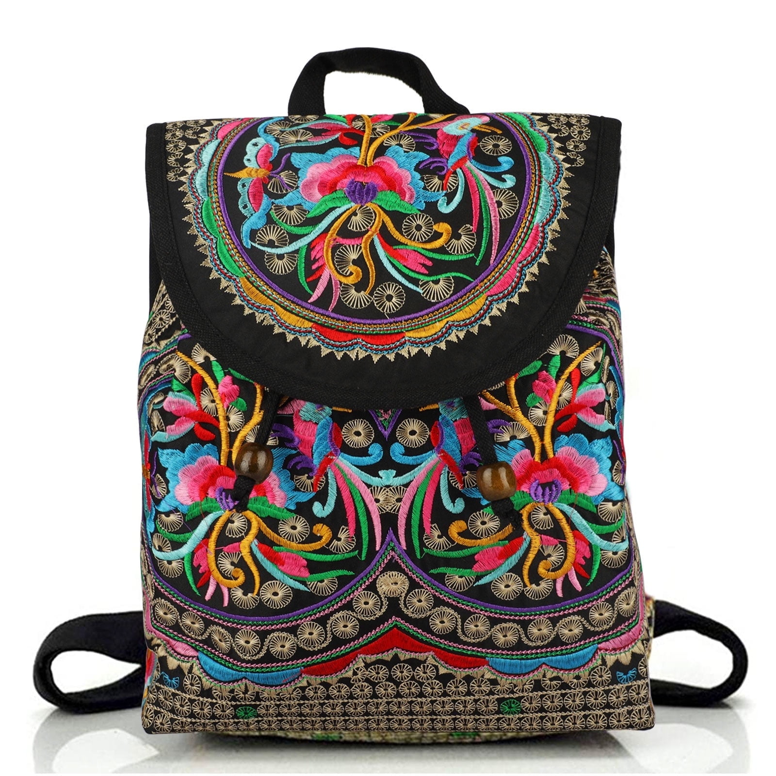 Boho Embroidered Canvas Backpack for Women Chic Womens Embroidery Canvas Backpack Bag Rucksack  main image 3