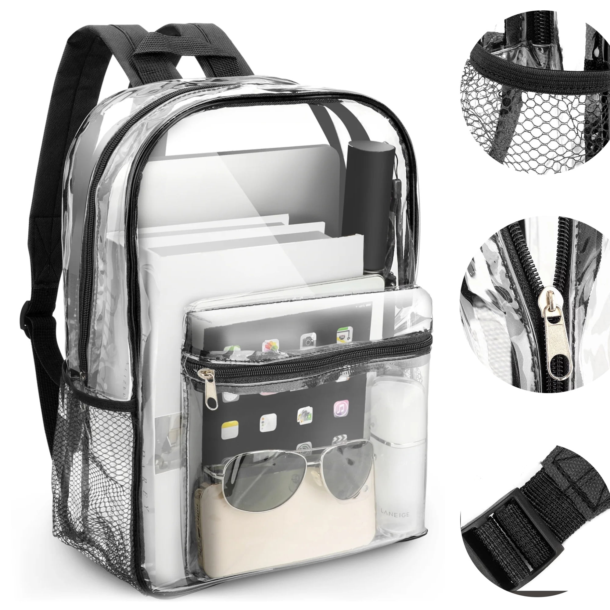 Clear Backpack With Triple Compartments - PVC Transparent Bookbag For School & Stadium Events