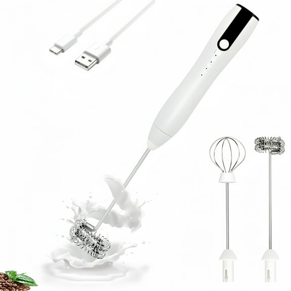 BKSDUEH Electric Milk Frother Handheld USB-C Rechargeable Electric Drink Mixer Green,3 Speeds Adjustable Coffee Frothers Drink Whisk for Lattes, Hot Chocolate, Egg (White)