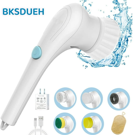 BKSDUEH Electric Spin Scrubber, Shower Scrubber with 5 Replaceable Brush Heads, Portable Electric Cleaning Brush for Bathroom and kitchens