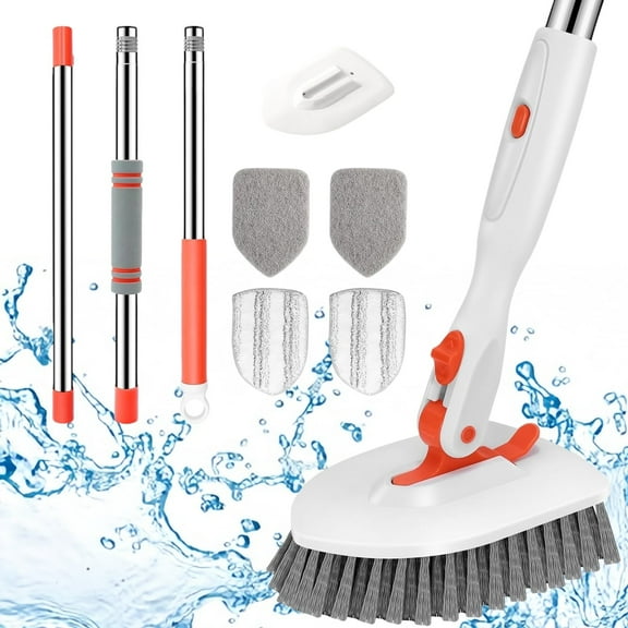 BKSDUEH Floor Scrub Brush, 3-In-1 Tile Tub Floor Scrubber with 52-inch Adjustable Long Handle Shower Cleaner Brush and 4 Detachable Replacement Brush Heads