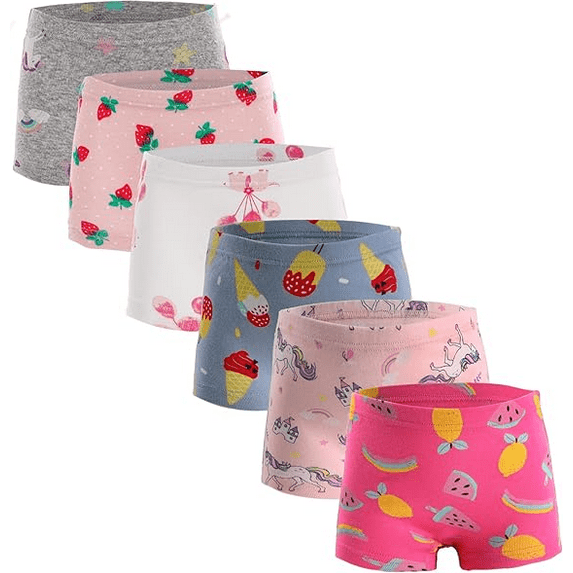 BKSDUEH Kids Little Girls Underwear Toddler Baby Boyshort 100% Cotton Soft Briefs Panties Cartoon Big Girls Undies 1-10 Years (Pack of 6)