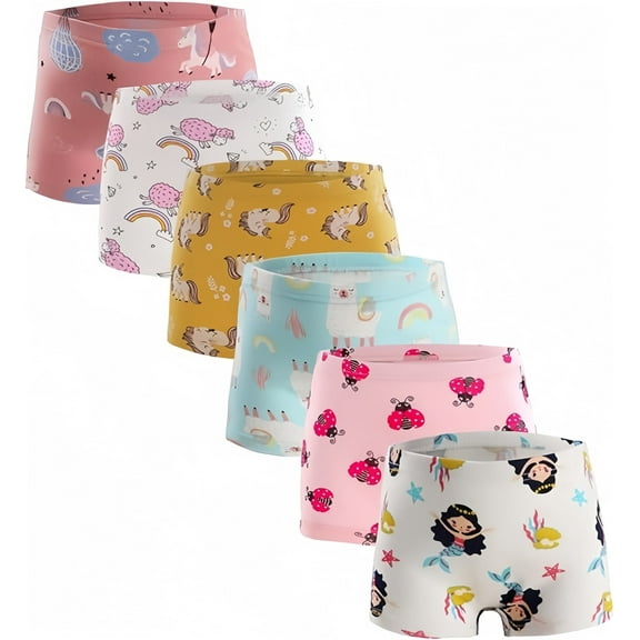 BKSDUEH Kids Little Girls Underwear Toddler Baby Boyshort 100% Cotton Soft Briefs Panties Cartoon Big Girls Undies 1-10 Years (Pack of 6)