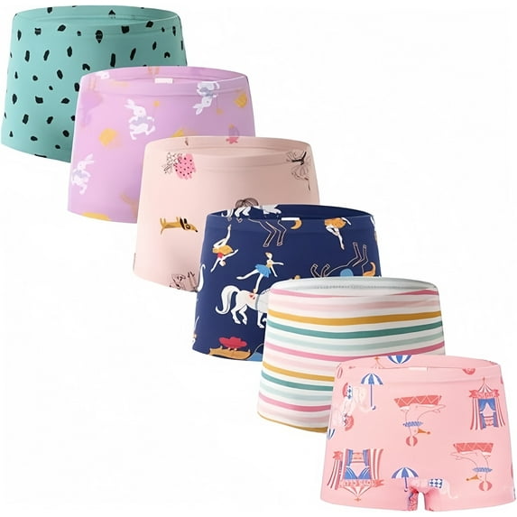 BKSDUEH Kids Little Girls Underwear Toddler Baby Boyshort 100% Cotton Soft Briefs Panties Cartoon Big Girls Undies 1-10 Years (Pack of 6)