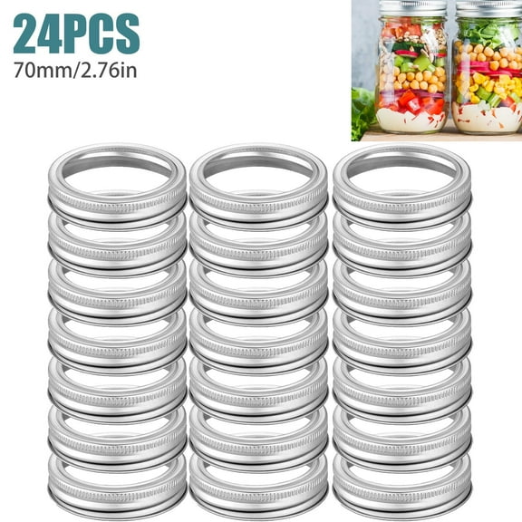 BKSDUEH Mason Jar Replacement Metal Rings, 24Pcs 70mm Regular Mouth Rustproof Screw Bands, Tinplate Rings for Canning Lid, Silver